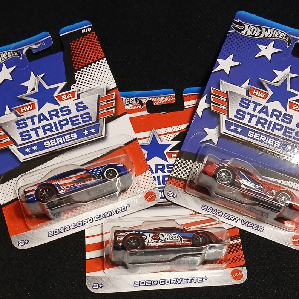 Hot Wheels Stars & Stripes Series Die-Cast Cars.  Set Of 3. As Pictured